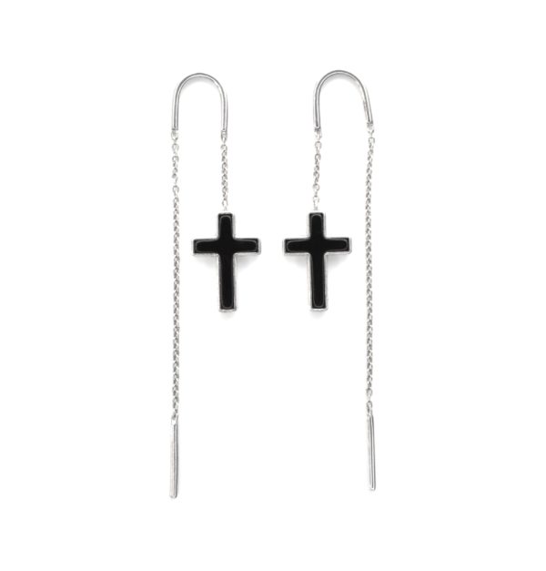 Серебряные кресты на цепочках серьги